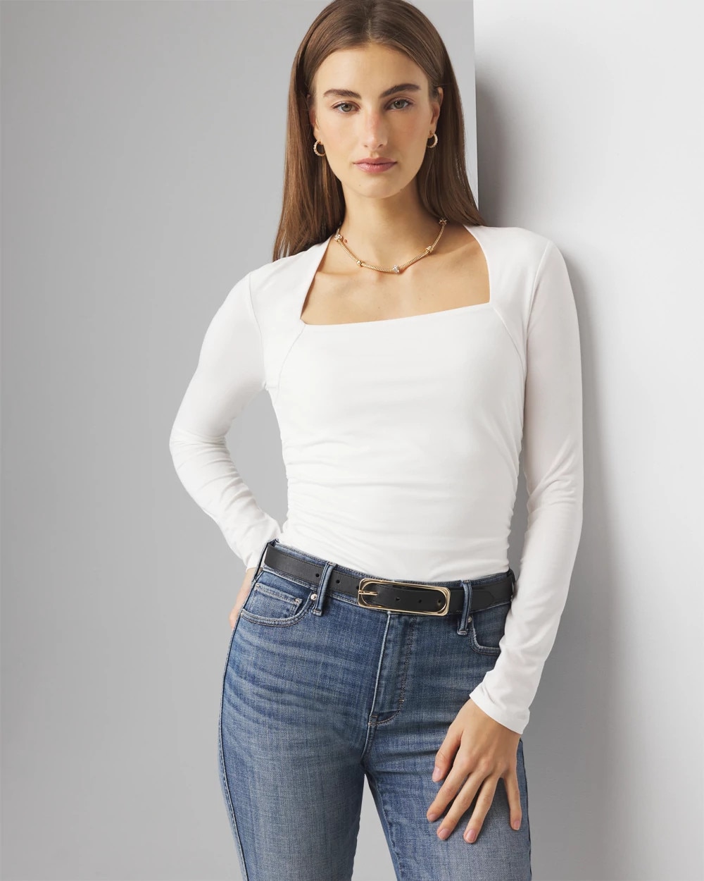Square Neck Ruched Top | White House Black Market